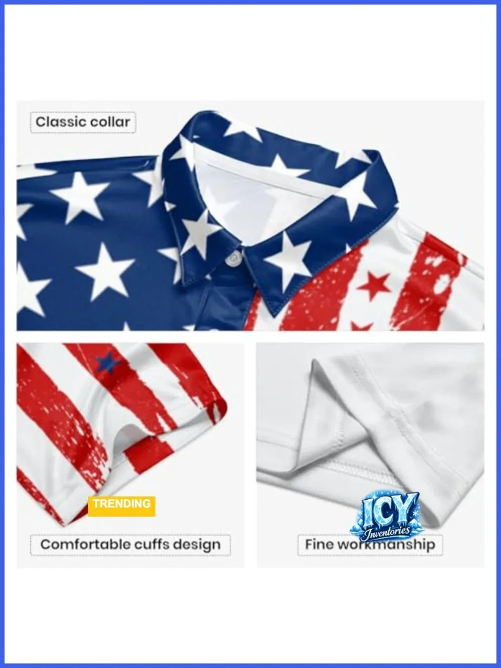 Men's Patriotic Print Polo Shirt Quick Dry Short Sleeve Golf Top